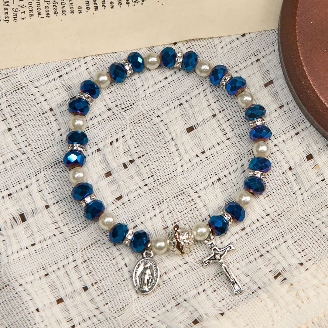 Christianartworkshop Modern Clear Crystal Stretch Braceletwith Crucifix & Miraculous Medal: Contemporary Faith Statement - image 12