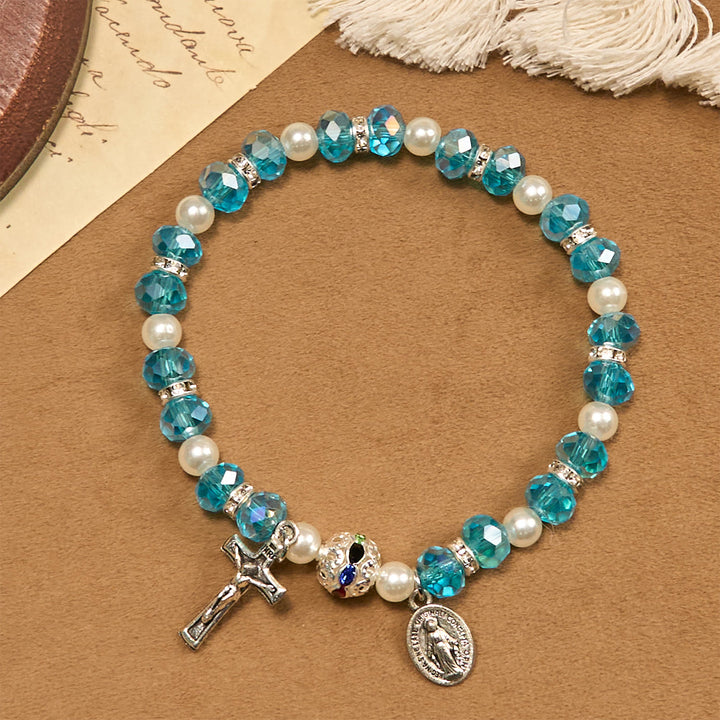 Christianartworkshop Modern Clear Crystal Stretch Braceletwith Crucifix & Miraculous Medal: Contemporary Faith Statement - image 3