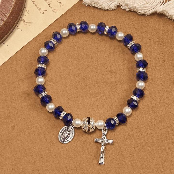 Christianartworkshop Modern Clear Crystal Stretch Braceletwith Crucifix & Miraculous Medal: Contemporary Faith Statement - image 24