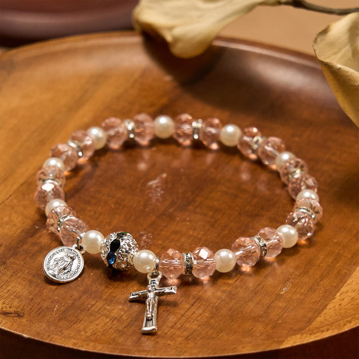 Christianartworkshop Modern Clear Crystal Stretch Braceletwith Crucifix & Miraculous Medal: Contemporary Faith Statement - image 18