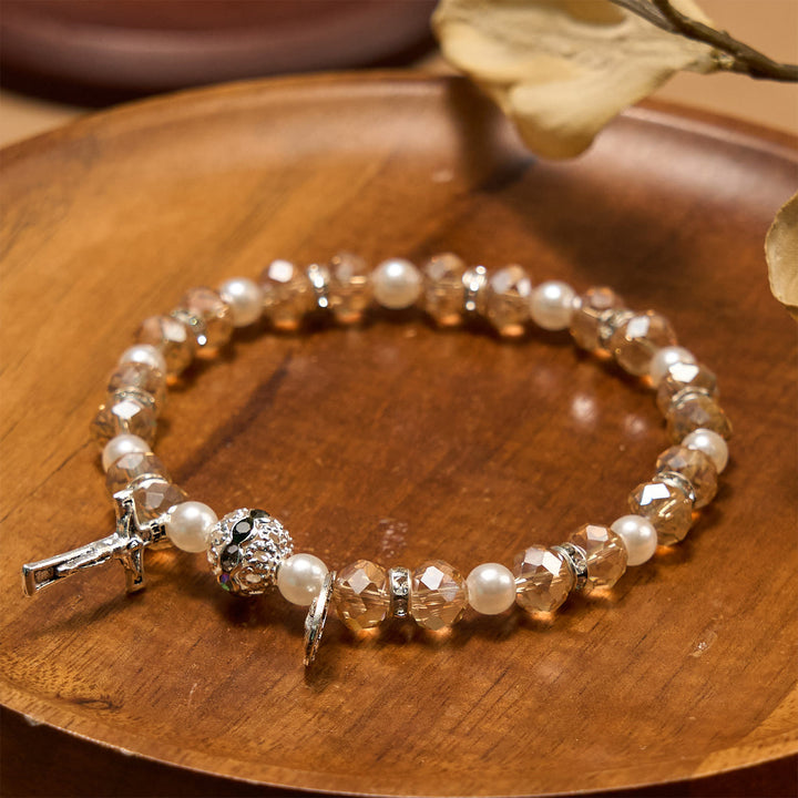 Christianartworkshop Modern Clear Crystal Stretch Braceletwith Crucifix & Miraculous Medal: Contemporary Faith Statement - image 8