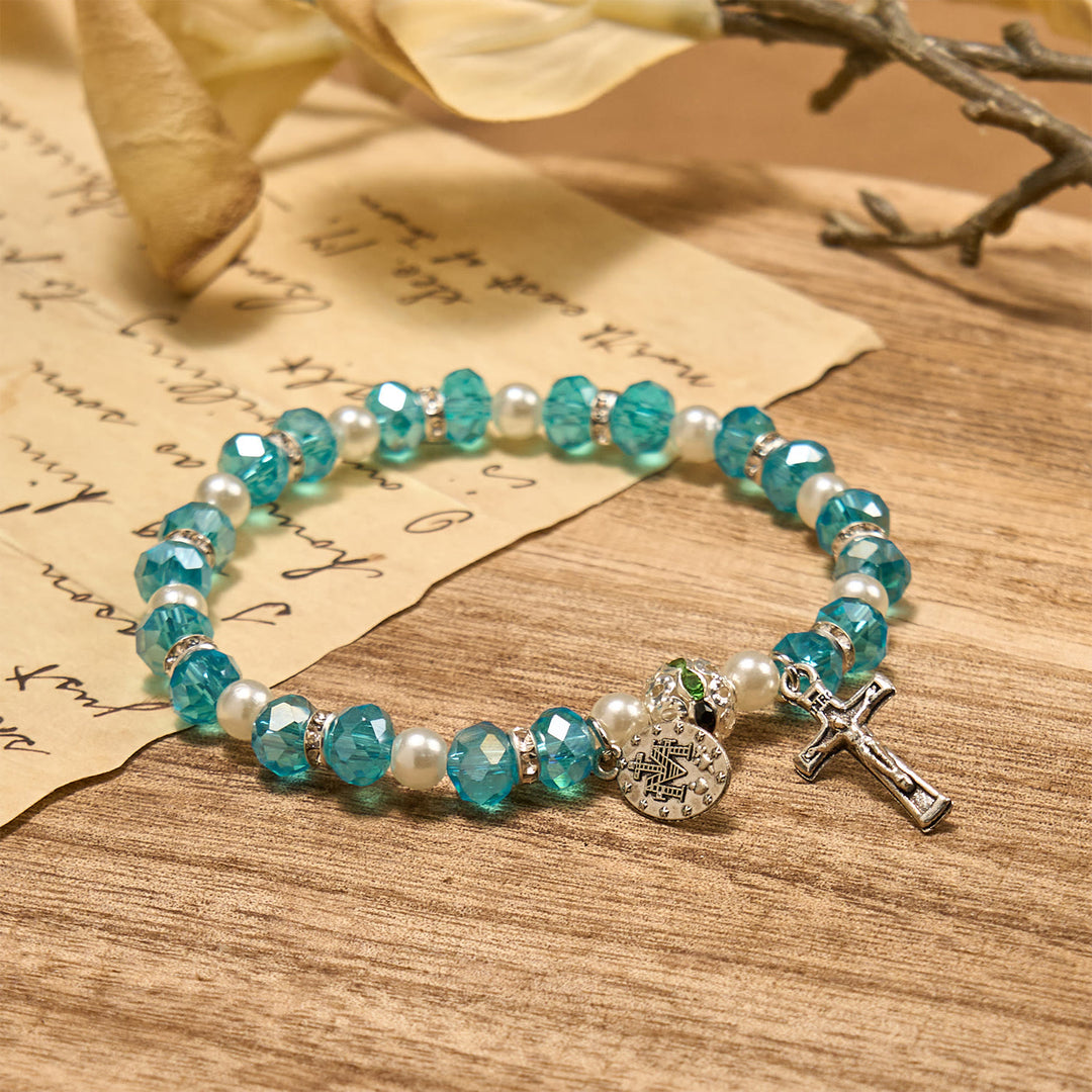 Christianartworkshop Modern Clear Crystal Stretch Braceletwith Crucifix & Miraculous Medal: Contemporary Faith Statement - image 2