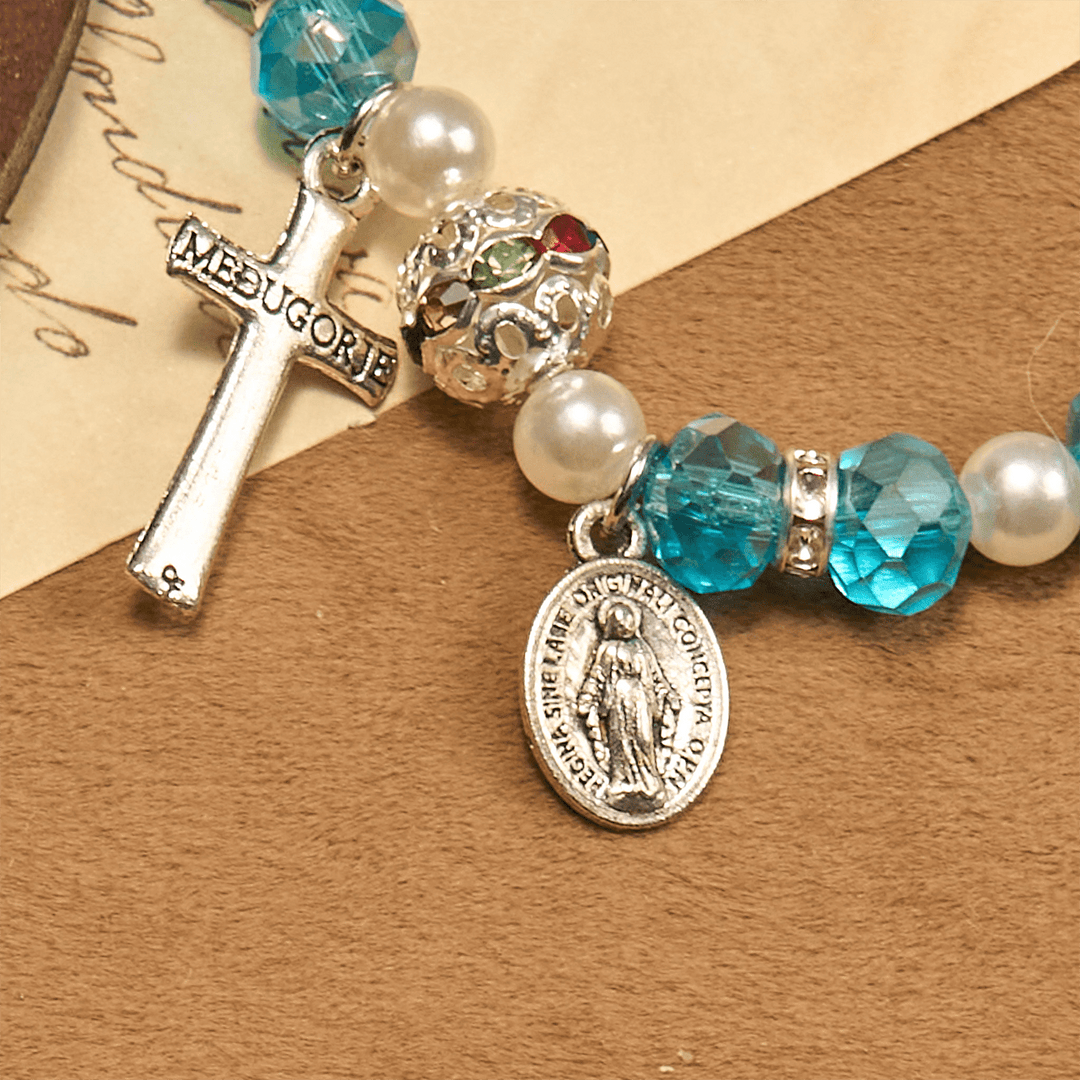 Christianartworkshop Modern Clear Crystal Stretch Braceletwith Crucifix & Miraculous Medal: Contemporary Faith Statement - image 4