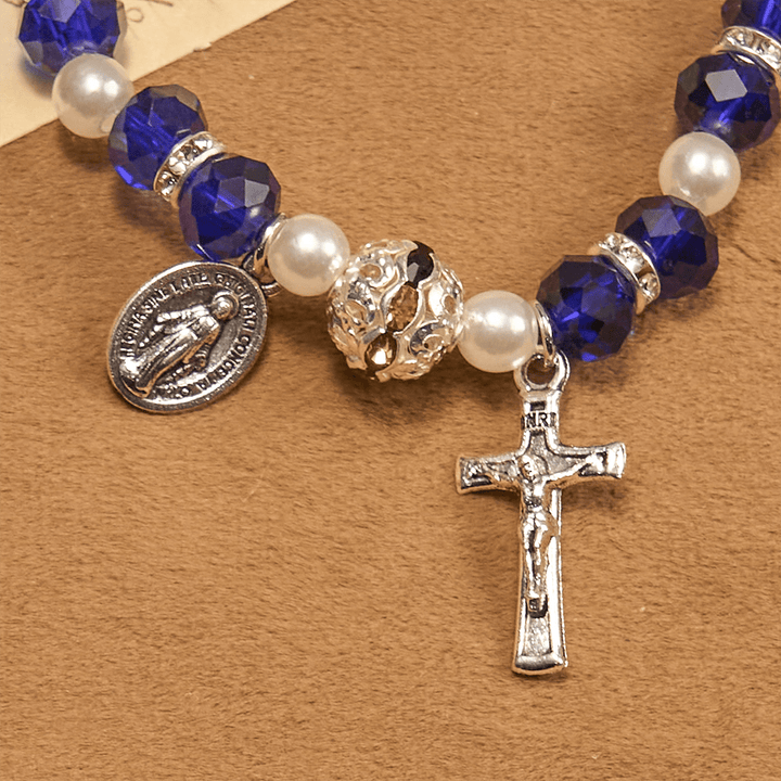 Christianartworkshop Modern Clear Crystal Stretch Braceletwith Crucifix & Miraculous Medal: Contemporary Faith Statement - image 25