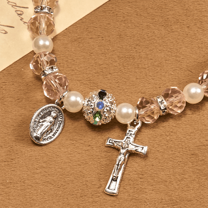 Christianartworkshop Modern Clear Crystal Stretch Braceletwith Crucifix & Miraculous Medal: Contemporary Faith Statement - image 20