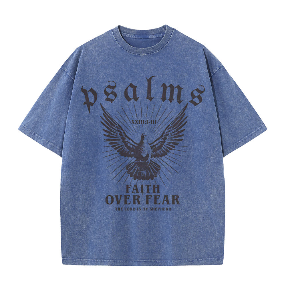 Christianartworkshop Faith Over Fear Christian Unisex Washed T-Shirt - Blue - 5XL - image 9