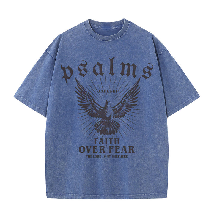 Christianartworkshop Faith Over Fear Christian Unisex Washed T-Shirt - Blue - 5XL - image 9