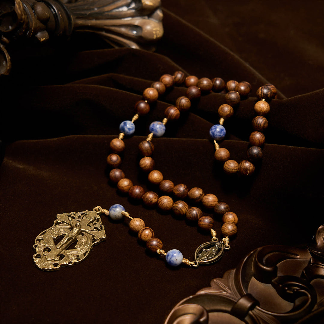 Christianartworkshop Virgin Mary & Crucifix of Wooden and Ceramics Beads Blessed Devotion Rosary - image 1
