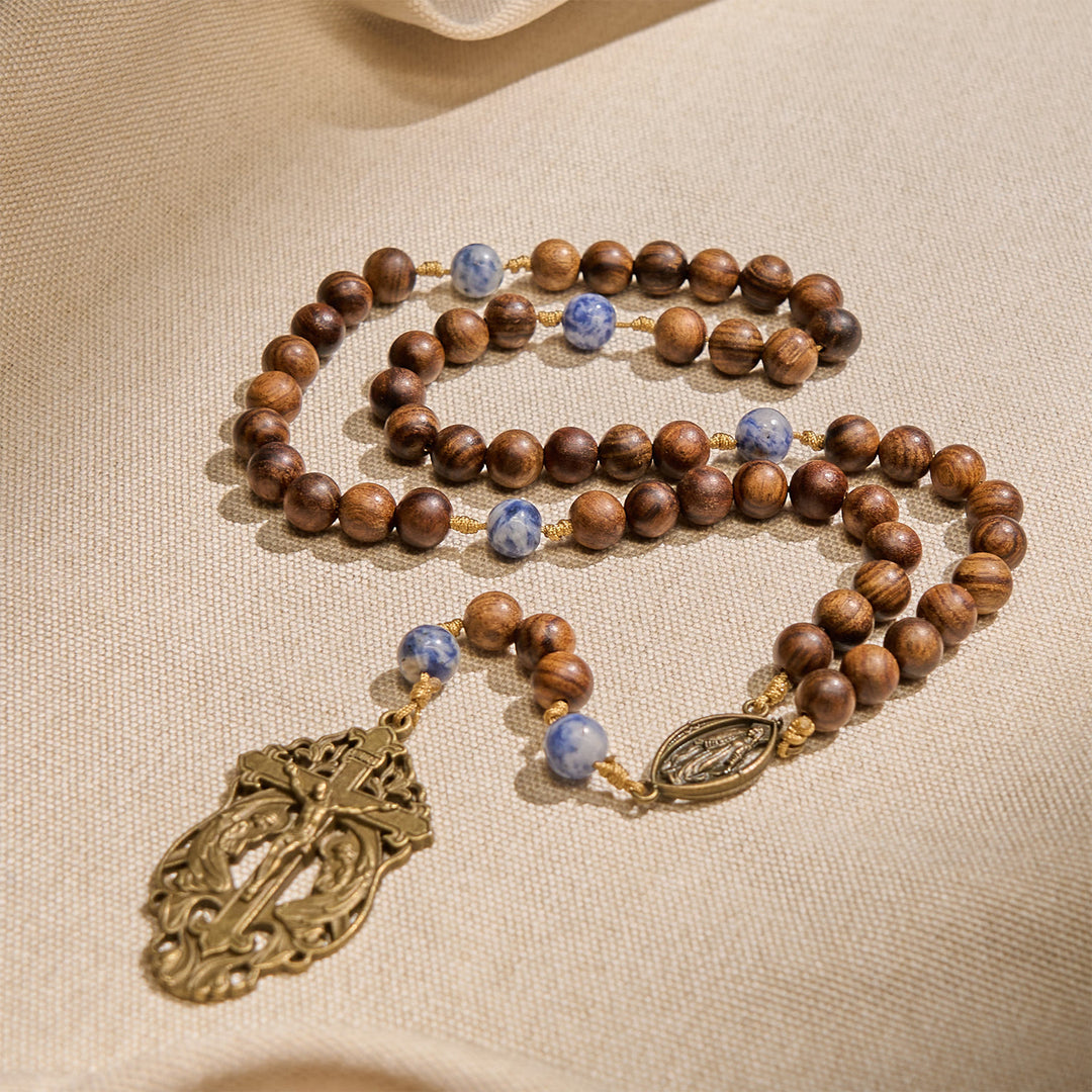 Christianartworkshop Virgin Mary & Crucifix of Wooden and Ceramics Beads Blessed Devotion Rosary - Wood - image 0