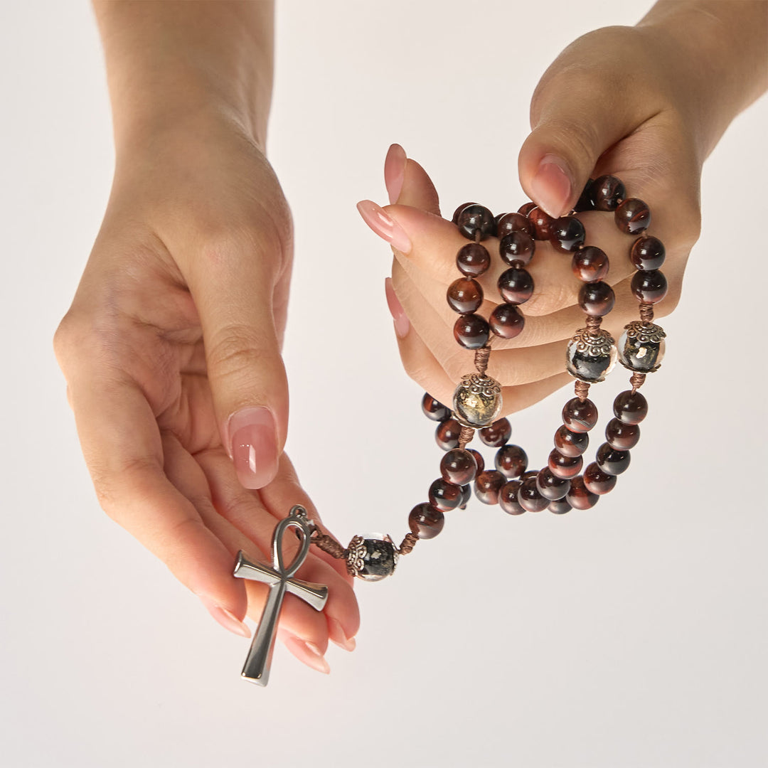 Christianartworkshop Wooden Beads Rosary & Necklace 2-in-1 with Ankh Cross: Adjustable Design, Endless Devotion - image 7