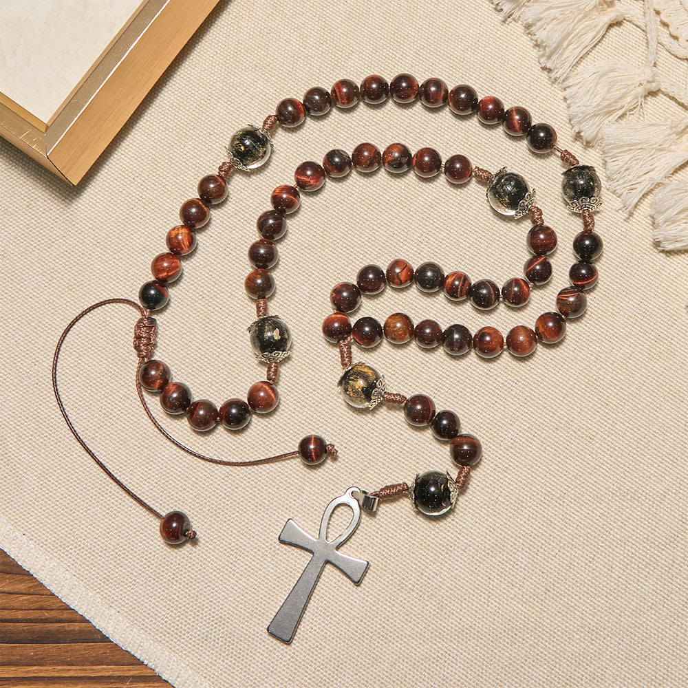 Christianartworkshop Wooden Beads Rosary & Necklace 2-in-1 with Ankh Cross: Adjustable Design, Endless Devotion - image 2