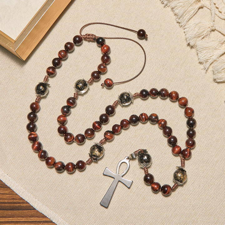 Christianartworkshop Wooden Beads Rosary & Necklace 2-in-1 with Ankh Cross: Adjustable Design, Endless Devotion - image 3