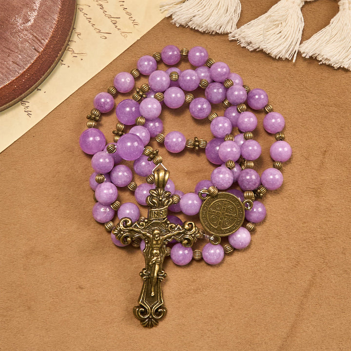 Christianartworkshop Thanksgiving Day: Purple Garnet Chalcedony Rosary with Crucifix & St. Benedict: Graceful Spiritual Bond - image 8