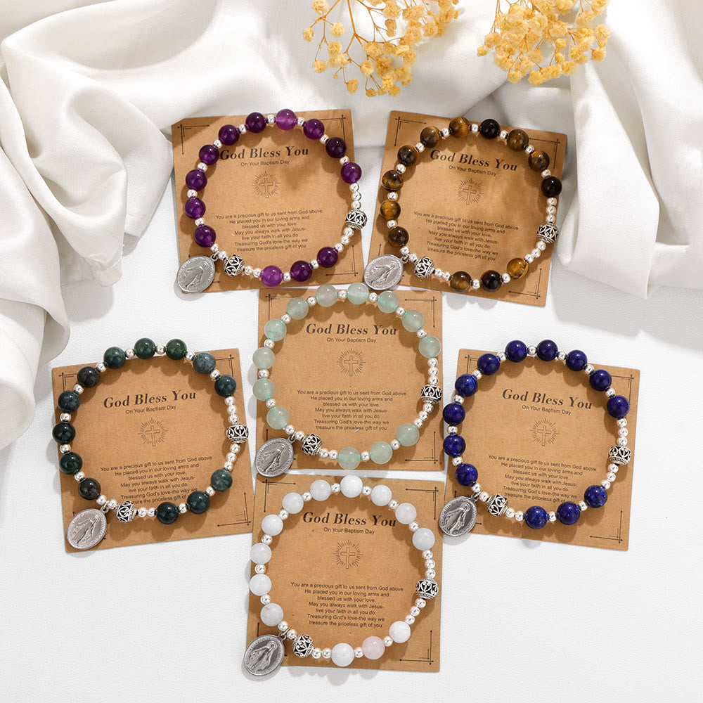 Christianartworkshop Multi-color Gemstone Stretch Bracelet with Miraculous Medal: Unique Spiritual Connection - image 1