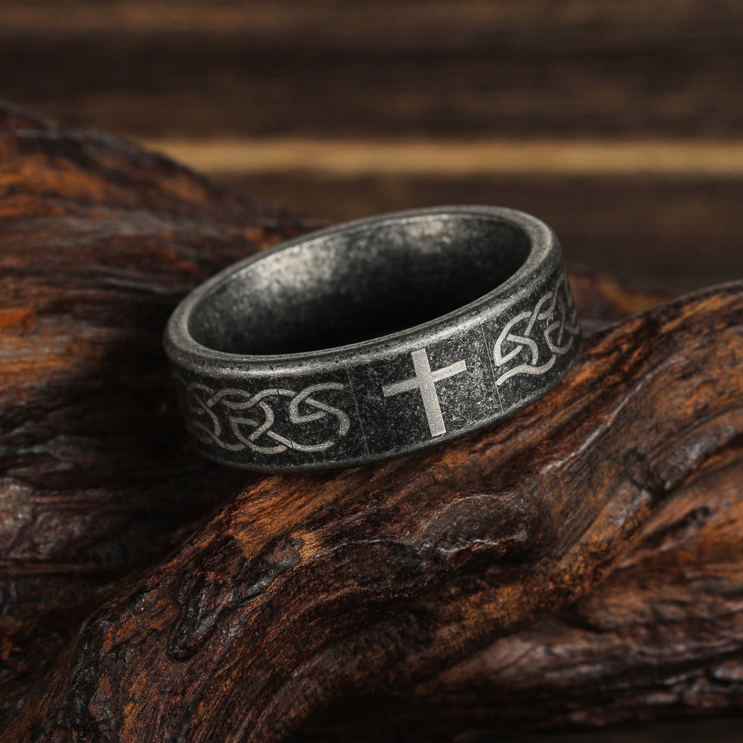 Christianartworkshop Artisanal Aged 925 Silver Ring with Celtic Knot & Cross: Expression of Faithful Identity - US 13 - 6mm - image 0