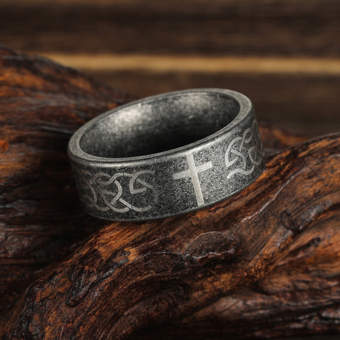Christianartworkshop Artisanal Aged 925 Silver Ring with Celtic Knot & Cross: Expression of Faithful Identity - US 13 - 8mm - image 2