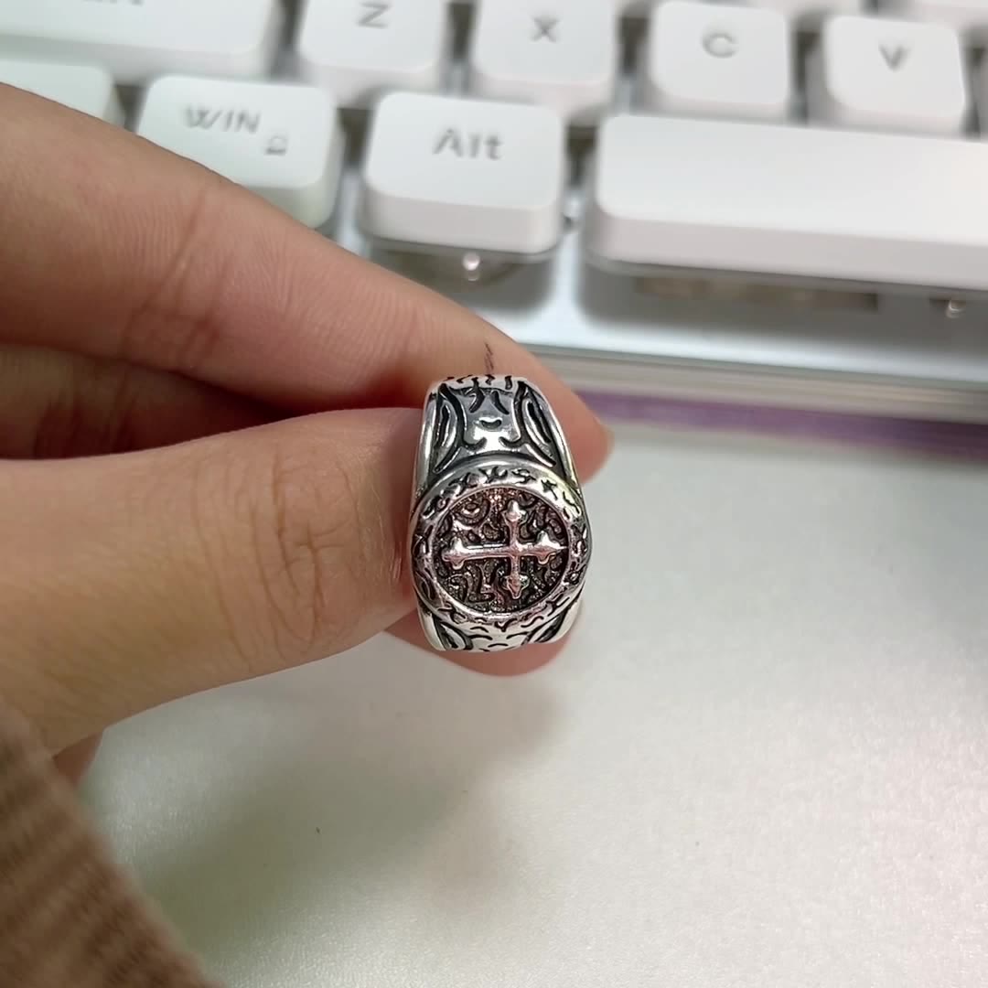 Christianartworkshop Classic Silver Cross Ring with Ornate Patterns: Handmade Relic of Faith - image 5