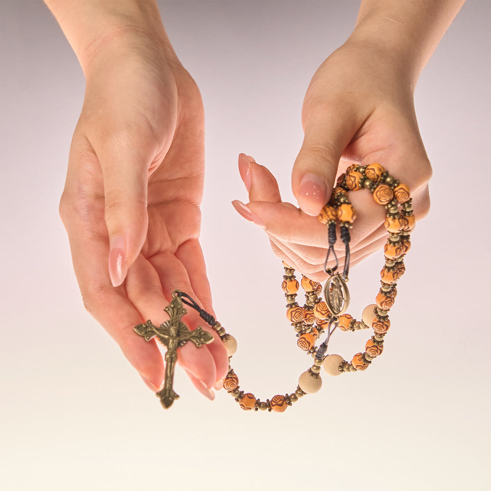 Christianartworkshop Exquisite Rose Beads with Bronze Crucifix & Miraculous Medal Rosary - image 1