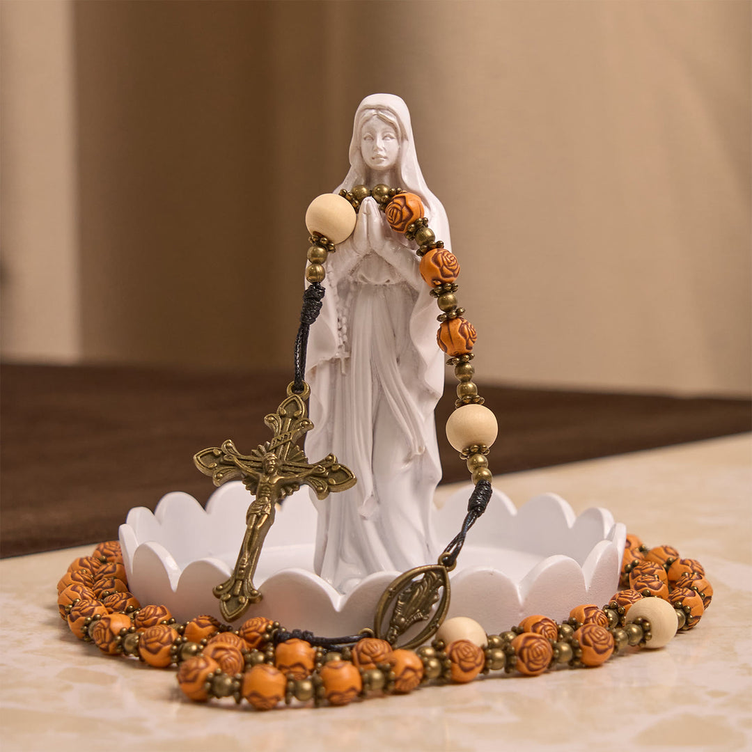 Christianartworkshop Exquisite Rose Beads with Bronze Crucifix & Miraculous Medal Rosary - image 6