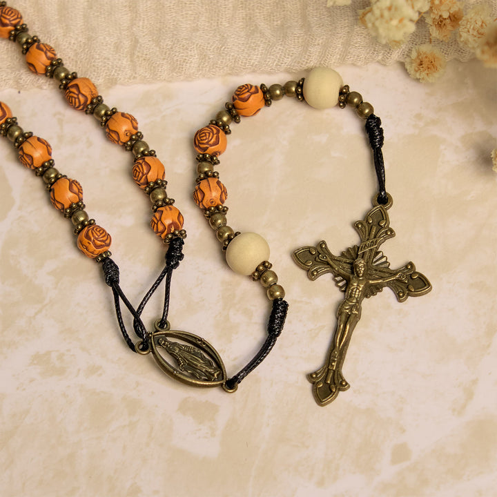Christianartworkshop Exquisite Rose Beads with Bronze Crucifix & Miraculous Medal Rosary - image 9