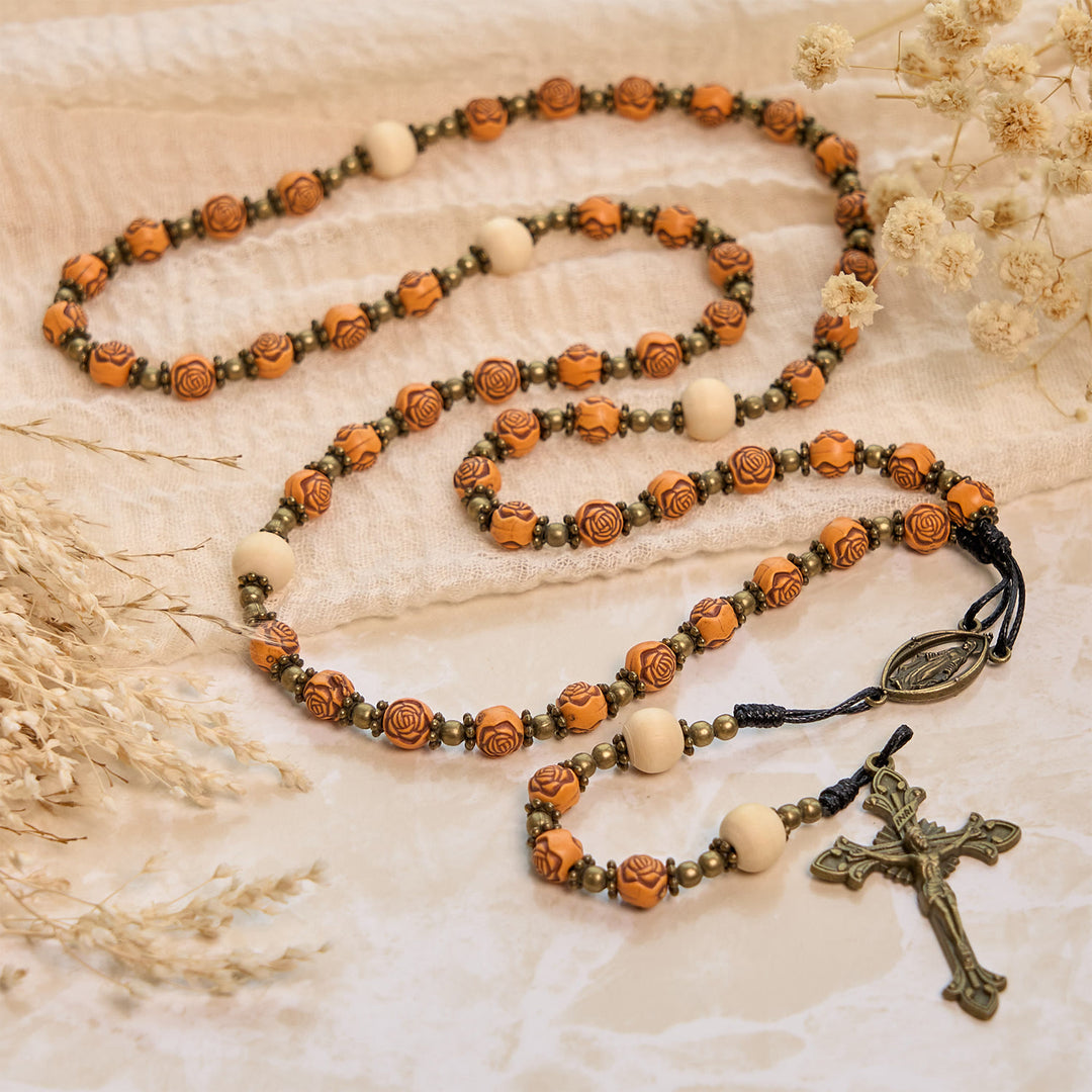 Christianartworkshop Exquisite Rose Beads with Bronze Crucifix & Miraculous Medal Rosary - image 5