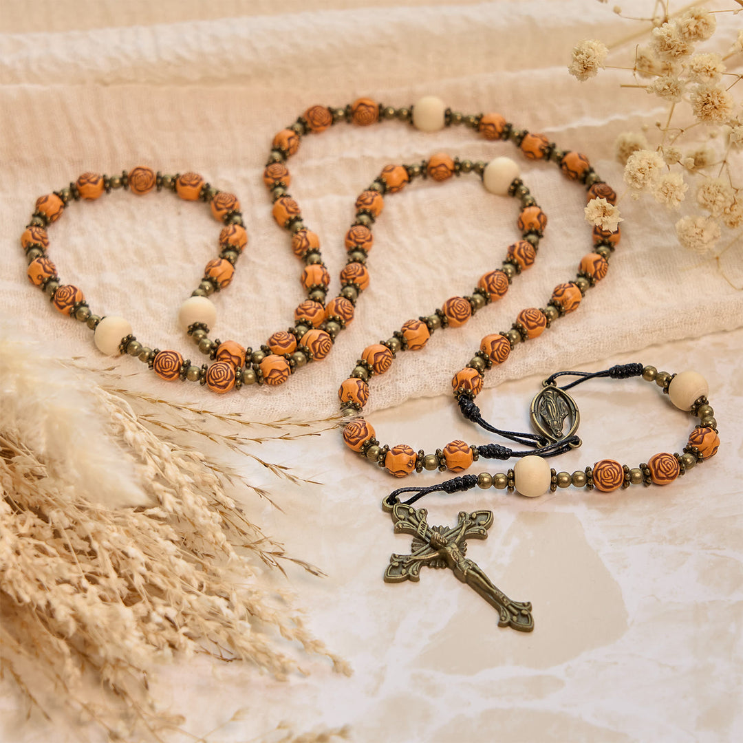Christianartworkshop Exquisite Rose Beads with Bronze Crucifix & Miraculous Medal Rosary - image 7