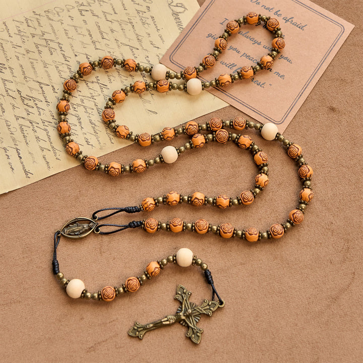 Christianartworkshop Exquisite Rose Beads with Bronze Crucifix & Miraculous Medal Rosary - image 4