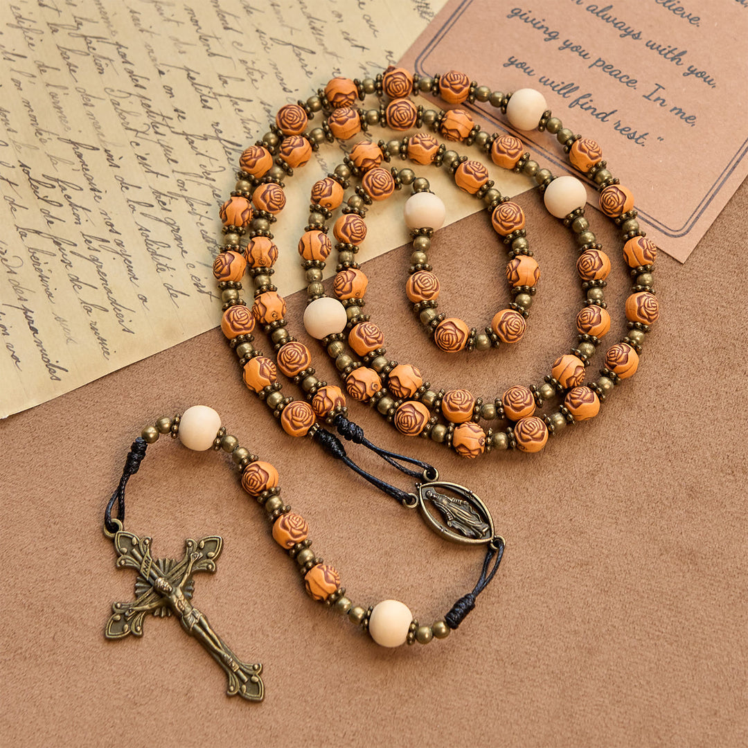 Christianartworkshop Exquisite Rose Beads with Bronze Crucifix & Miraculous Medal Rosary - image 8
