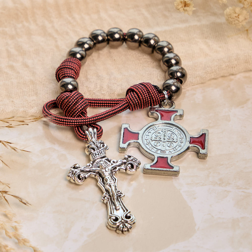 Christianartworkshop All-Place Portable Paracord Pocket Rosary with Crucifix & St. Benedict: Faith for Every Spot - image 1