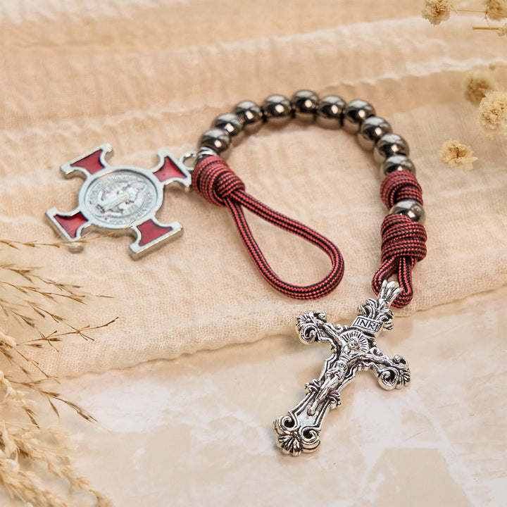 Christianartworkshop All-Place Portable Paracord Pocket Rosary with Crucifix & St. Benedict: Faith for Every Spot - image 5