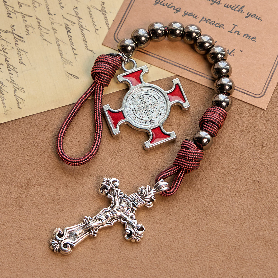 Christianartworkshop All-Place Portable Paracord Pocket Rosary with Crucifix & St. Benedict: Faith for Every Spot - St. Benedict & Crucifix - image 0