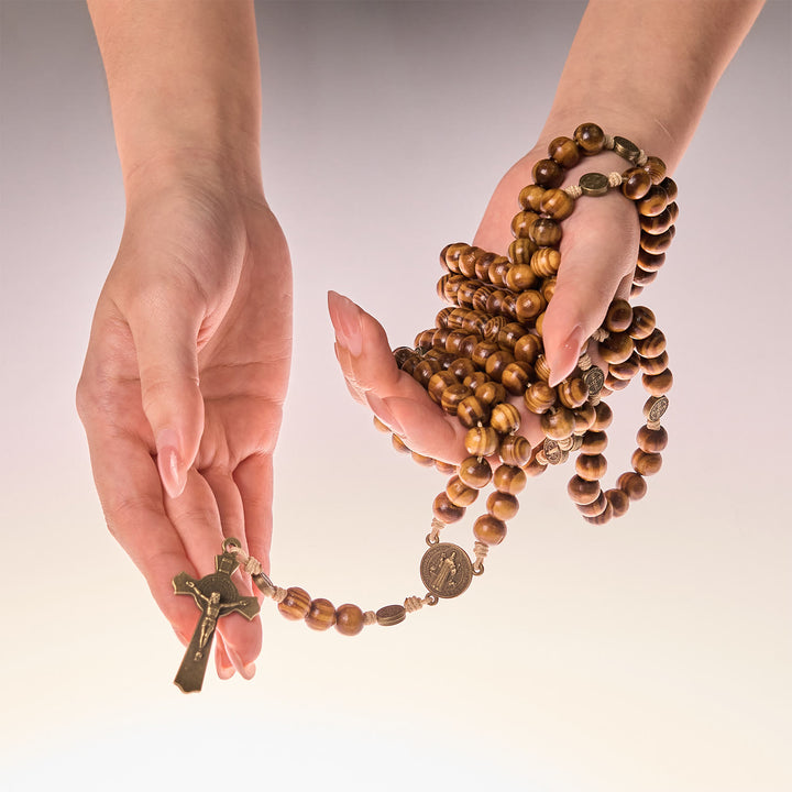 Christianartworkshop 15 Decade Olive Wood Rosary with St. Benedict, Crucifix & Waist Chain Design—Divine Devotion in Dual Use - image 4