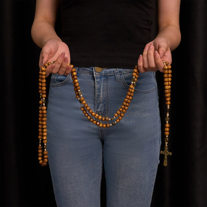 Christianartworkshop 15 Decade Olive Wood Rosary with St. Benedict, Crucifix & Waist Chain Design—Divine Devotion in Dual Use - image 8