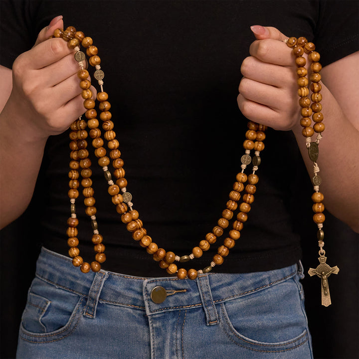 Christianartworkshop 15 Decade Olive Wood Rosary with St. Benedict, Crucifix & Waist Chain Design—Divine Devotion in Dual Use - image 6