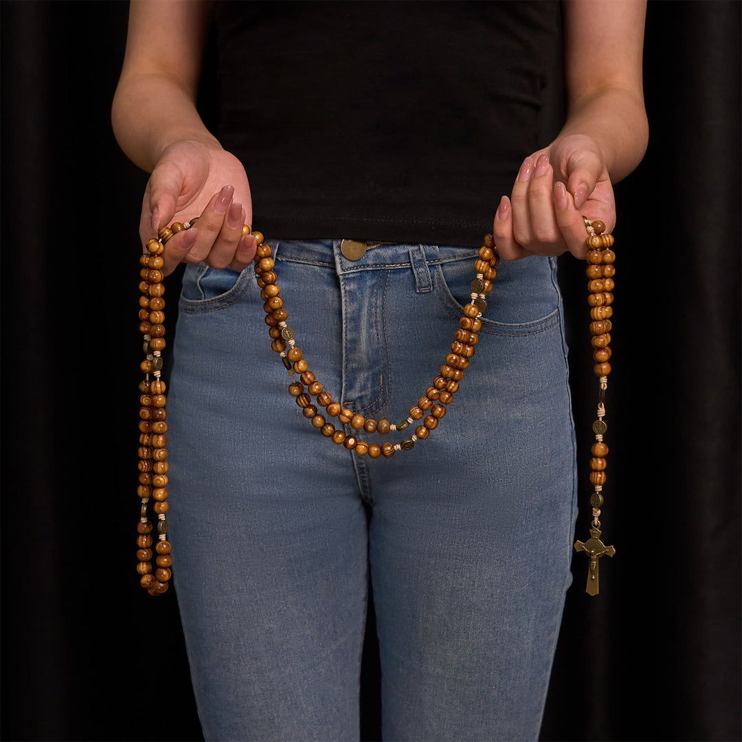 Christianartworkshop 15/20 Decade Olive Wood Rosary with St. Benedict, Crucifix & Waist Chain Design—Divine Devotion in Dual Use - image 8