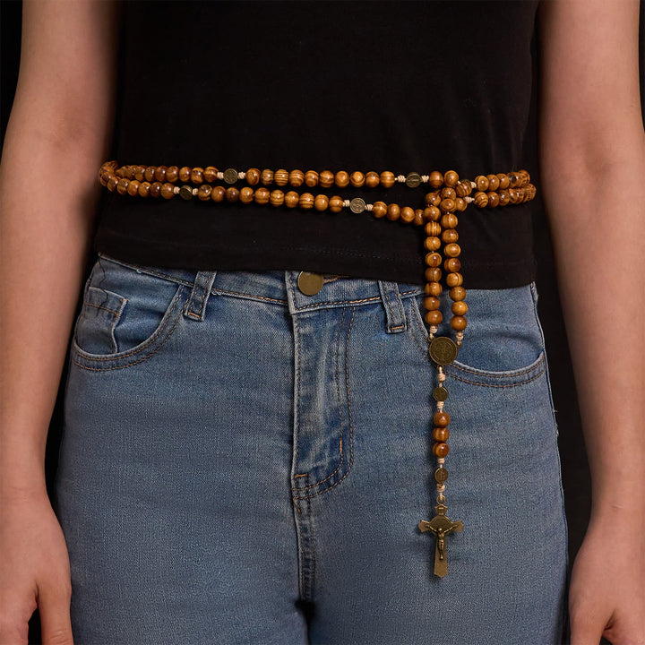 Christianartworkshop 15 Decade Olive Wood Rosary with St. Benedict, Crucifix & Waist Chain Design—Divine Devotion in Dual Use - image 7