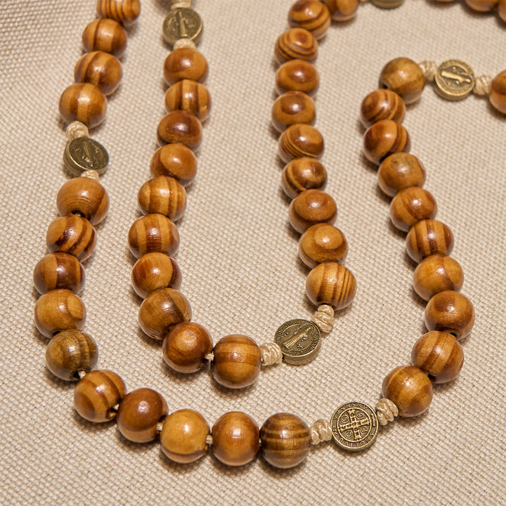 Christianartworkshop 15 Decade Olive Wood Rosary with St. Benedict, Crucifix & Waist Chain Design—Divine Devotion in Dual Use - image 5