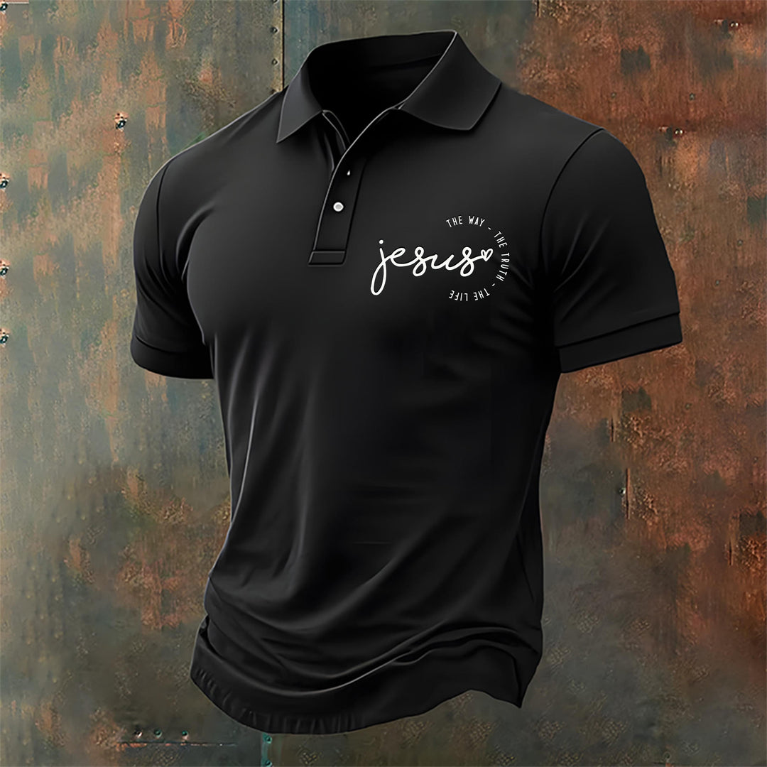 Christianartworkshop Men's Jesus The Way The Truth The Life Print Casual Polo Shirt - Black - 4XL - image 1