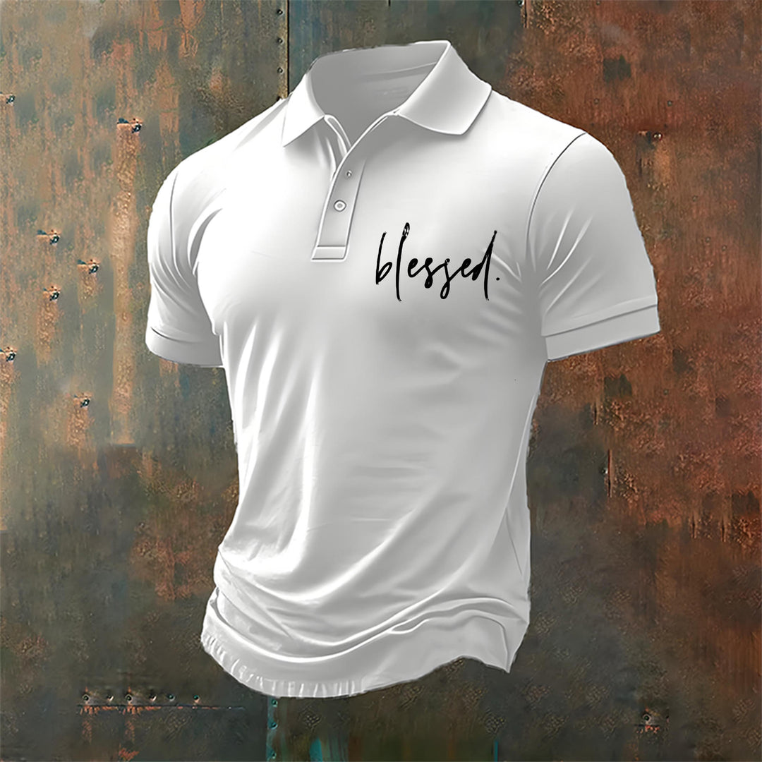 Christianartworkshop Men's Blessed-Themed Casual Polo Shirt - White - 4XL - image 1