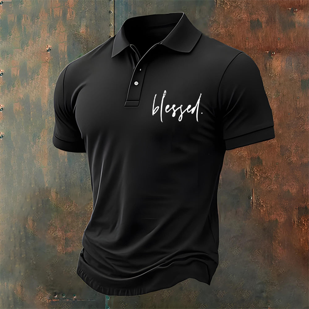 Christianartworkshop Men's Blessed-Themed Casual Polo Shirt - Black - 4XL - image 2