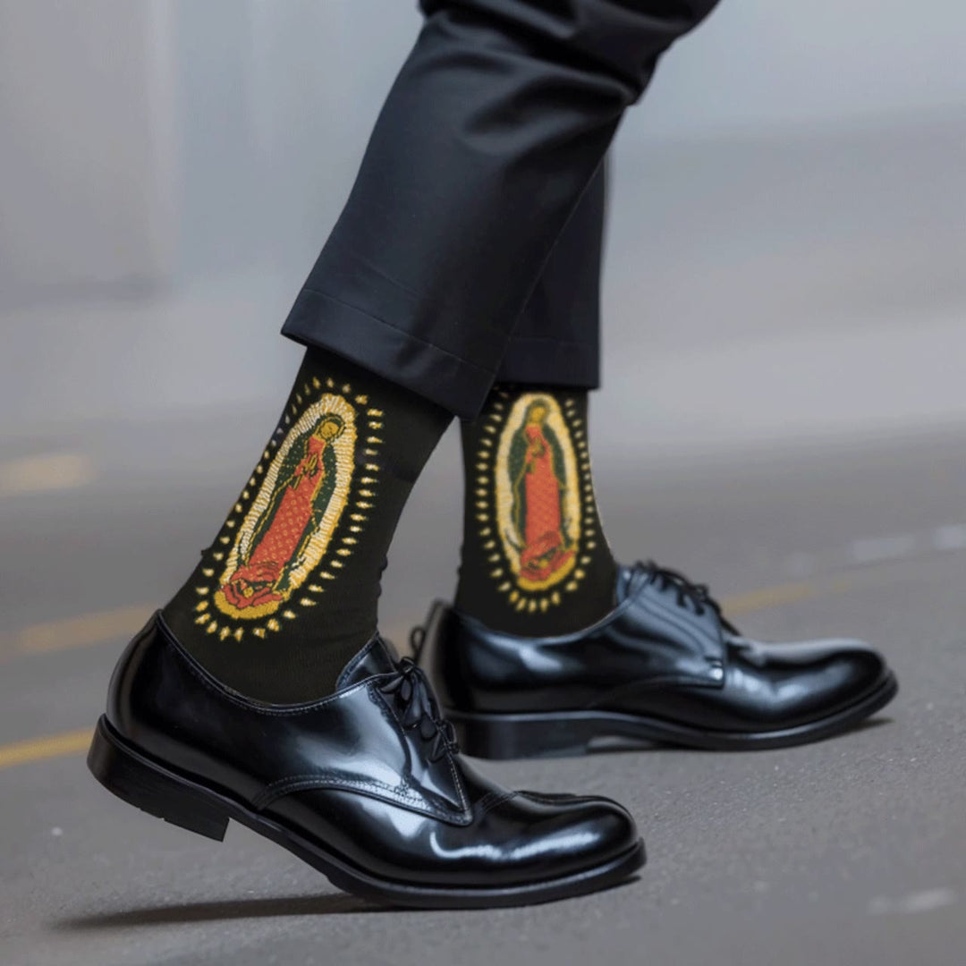 Christianartworkshop Black Virgin of Guadalupe Religious Unisex Crew Socks: Retro Design, Exclusive Faith Flair - One Size Fits Most (EU 36-46 / US 4-13) - 10 Pairs - image 0