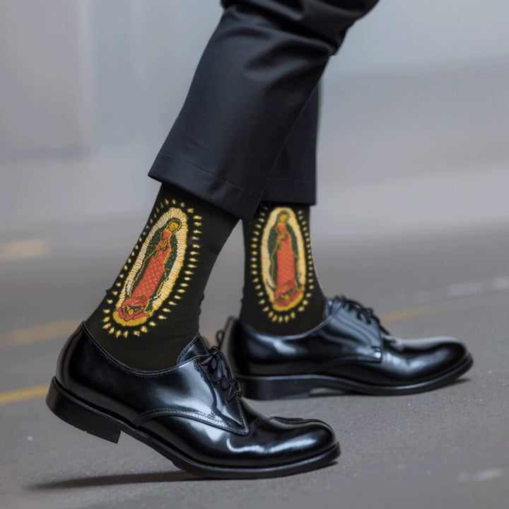 Christianartworkshop Black Virgin of Guadalupe Religious Unisex Crew Socks: Retro Design, Exclusive Faith Flair - One Size Fits Most (EU 36-46 / US 4-13) - 10 Pairs - image 0