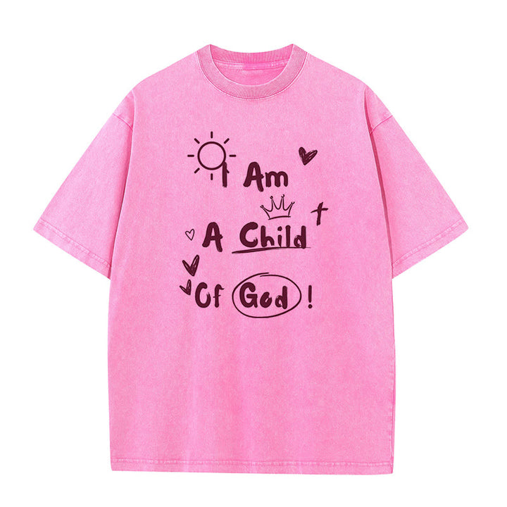 Christianartworkshop Vibrant Doodle Style I am a child of God Washed T-Shirt - Pink - 5XL - image 12