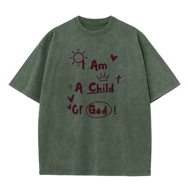 Christianartworkshop Vibrant Doodle Style I am a child of God Washed T-Shirt - Army Green - 5XL - image 5