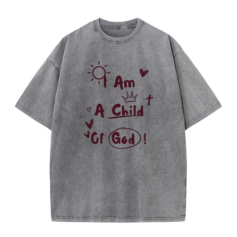 Christianartworkshop Vibrant Doodle Style I am a child of God Washed T-Shirt - Grey - 5XL - image 7