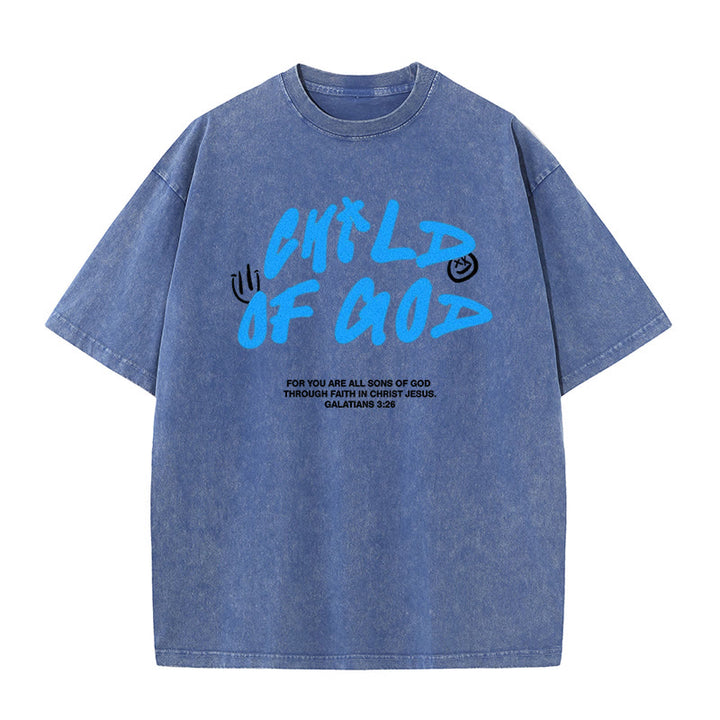 Christianartworkshop Vibrant Graffiti Style Child of God Unisex Washed T-Shirt - Blue - 5XL - image 7