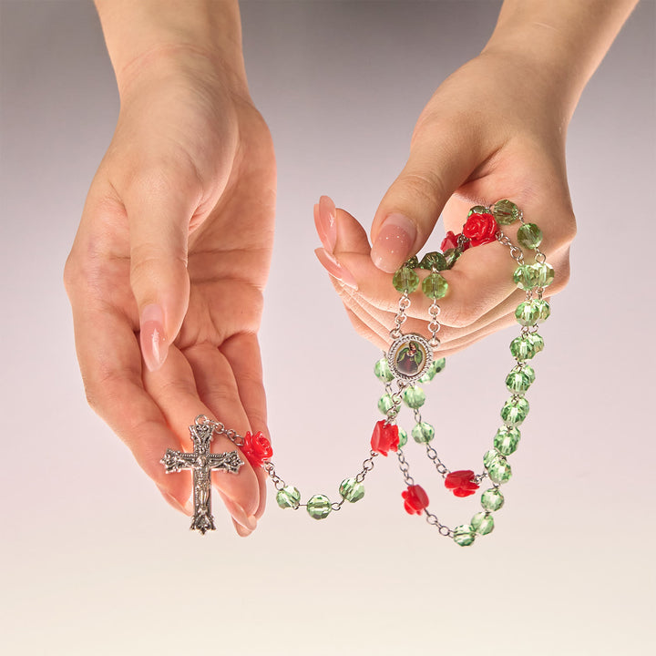 Christianartworkshop Handmade Floral Crystal Beads & Crucifix with Virgin Mary Medal Rosary: Blossom of Grace Elegance - image 8