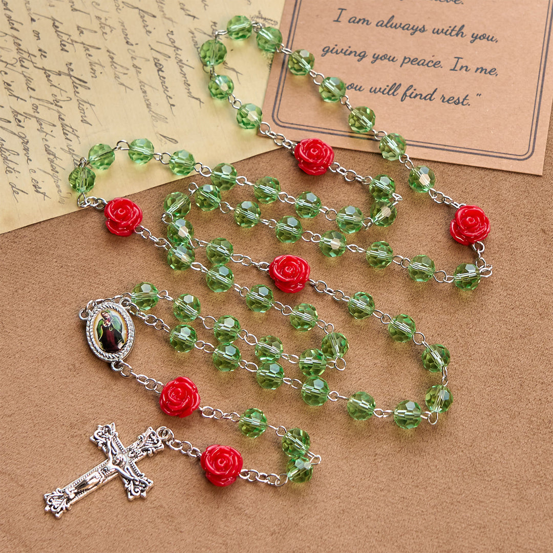 Christianartworkshop Handmade Floral Crystal Beads & Crucifix with Virgin Mary Medal Rosary: Blossom of Grace Elegance - image 2