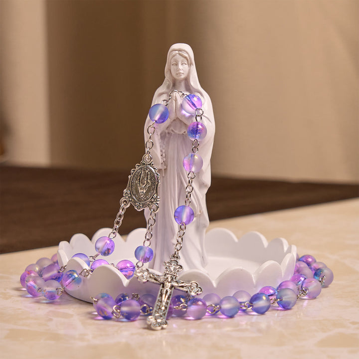 Christianartworkshop Frosted Blue and Purple Glass Beads Rosary Adorned with Miraculous Medal: Devotion in Textured Form - image 5