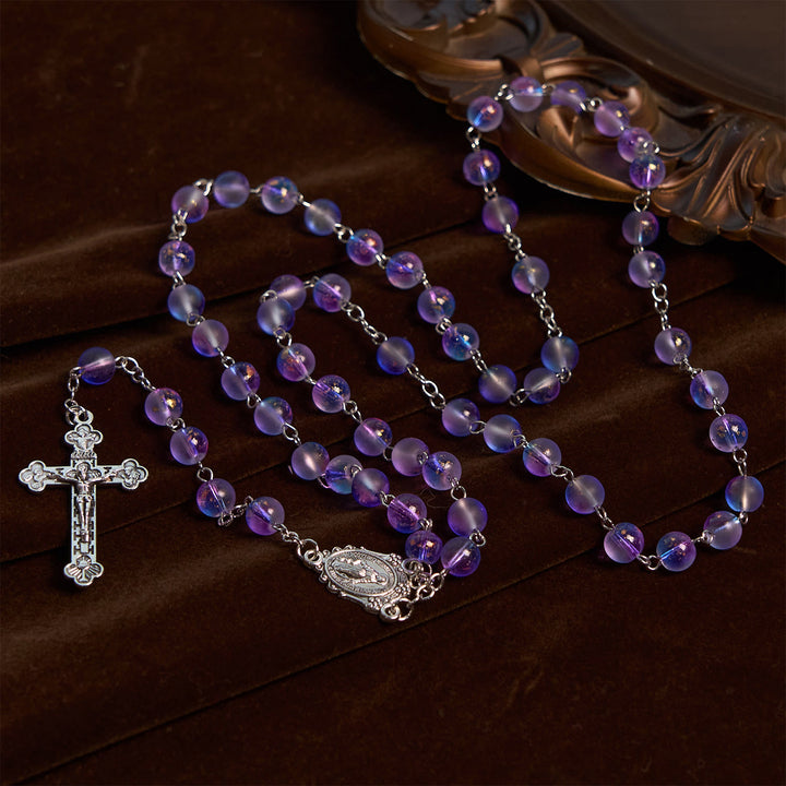 Christianartworkshop Frosted Blue and Purple Glass Beads Rosary Adorned with Miraculous Medal: Devotion in Textured Form - image 4